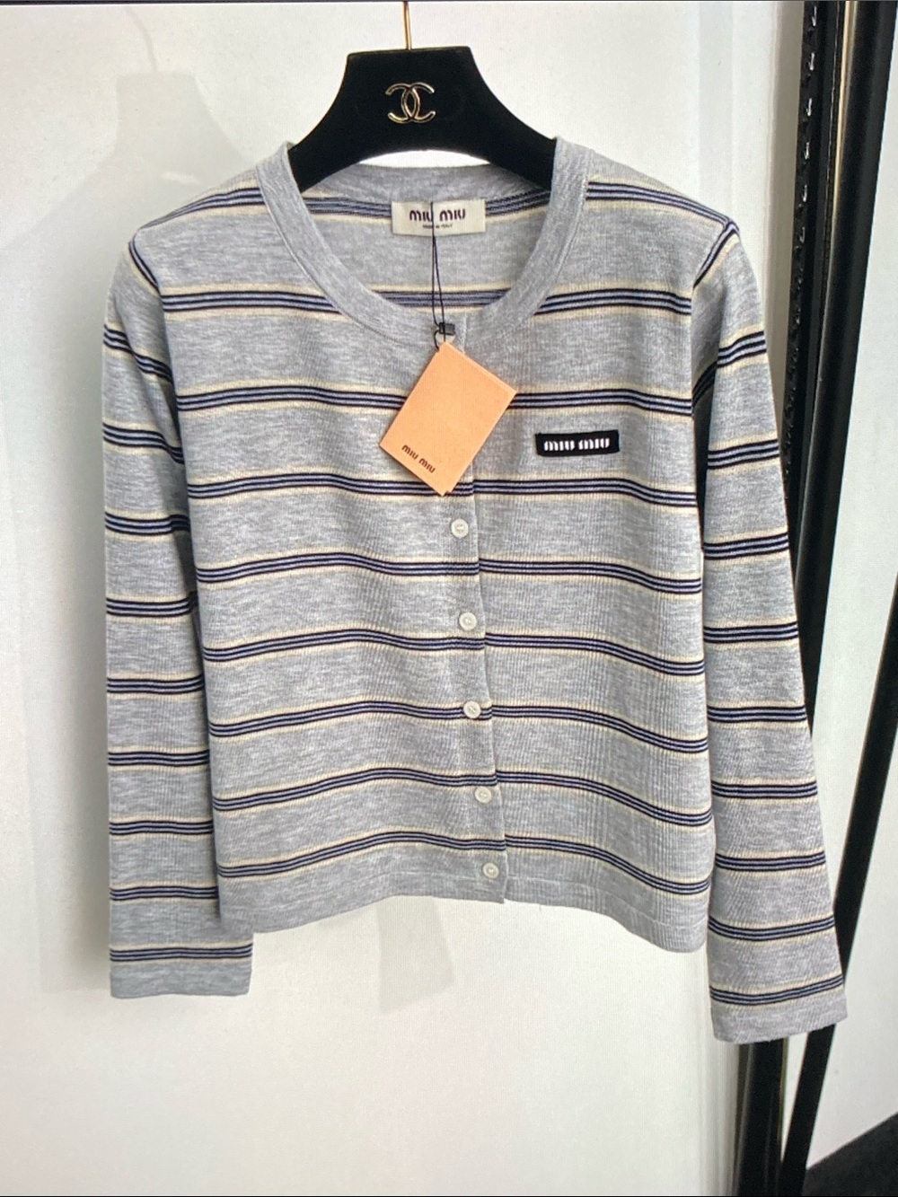 Miu Miu Stripe Knit Matching Set Cardigan + Tank Only Tried-On - Picture 2 of 8